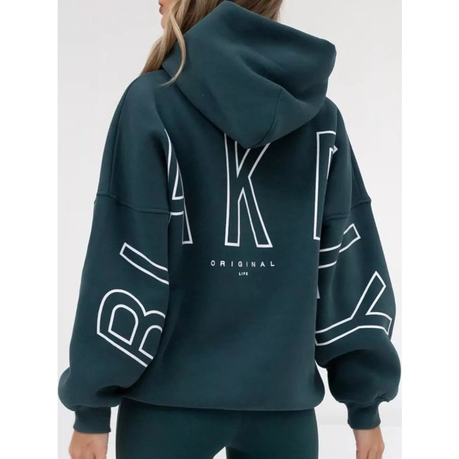 Letter Back Hoodie with Kangaroo Pocket Apparel and Accessories