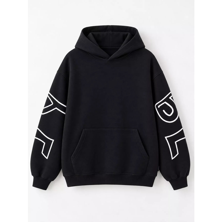 Letter Back Hoodie with Kangaroo Pocket Apparel and Accessories