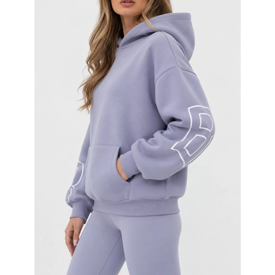 Letter Back Hoodie with Kangaroo Pocket Apparel and Accessories