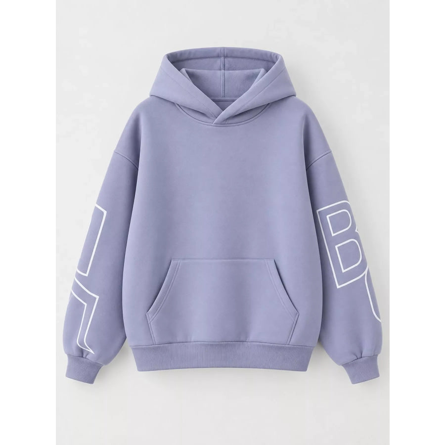 Letter Back Hoodie with Kangaroo Pocket Apparel and Accessories