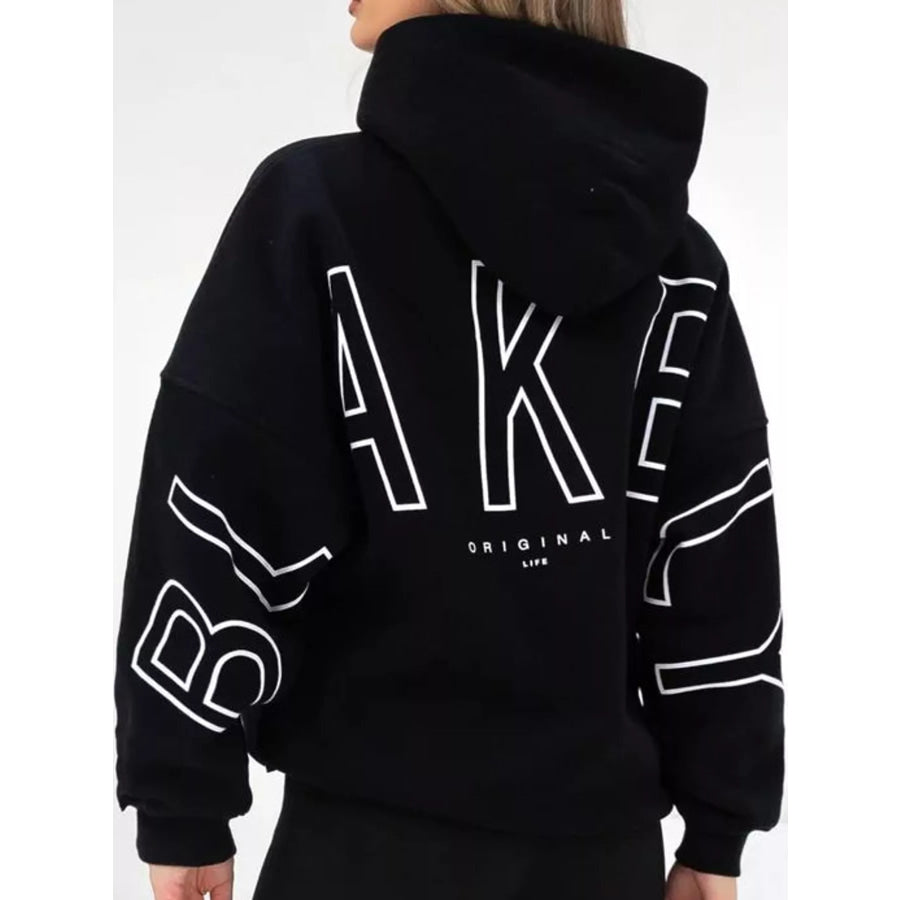 Letter Back Hoodie with Kangaroo Pocket Apparel and Accessories