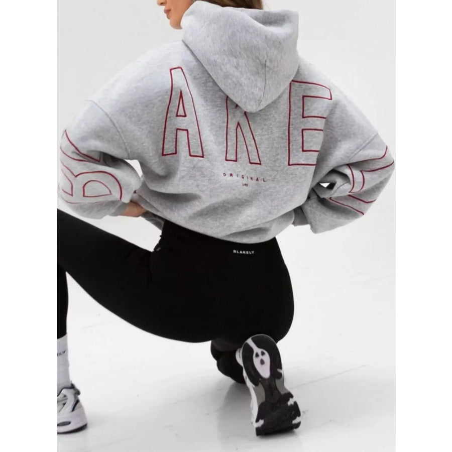 Letter Back Hoodie with Kangaroo Pocket Apparel and Accessories