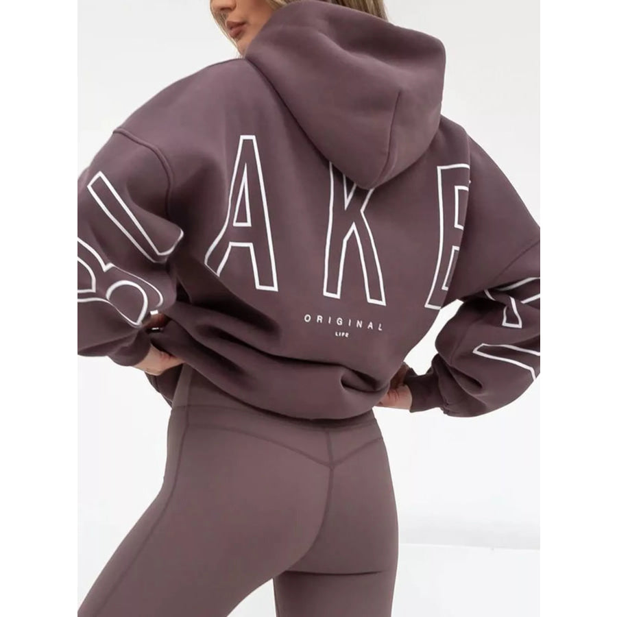 Letter Back Hoodie with Kangaroo Pocket Apparel and Accessories