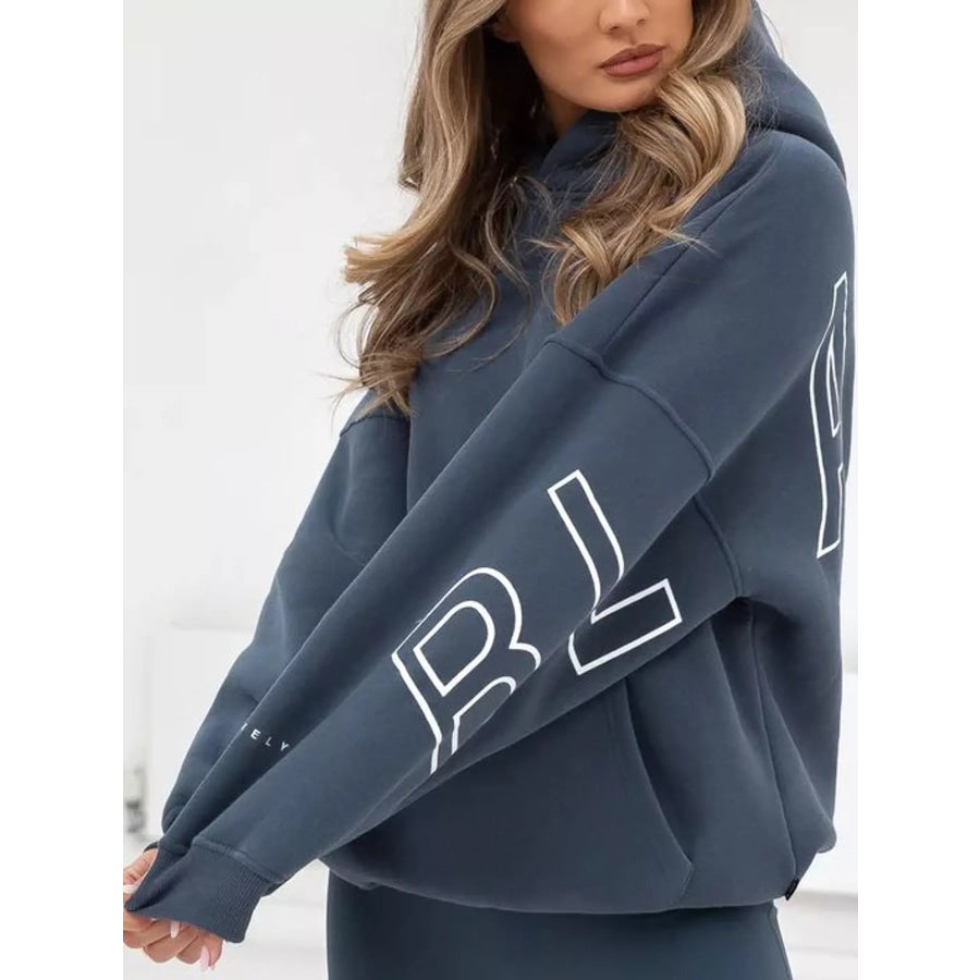 Letter Back Hoodie with Kangaroo Pocket Apparel and Accessories