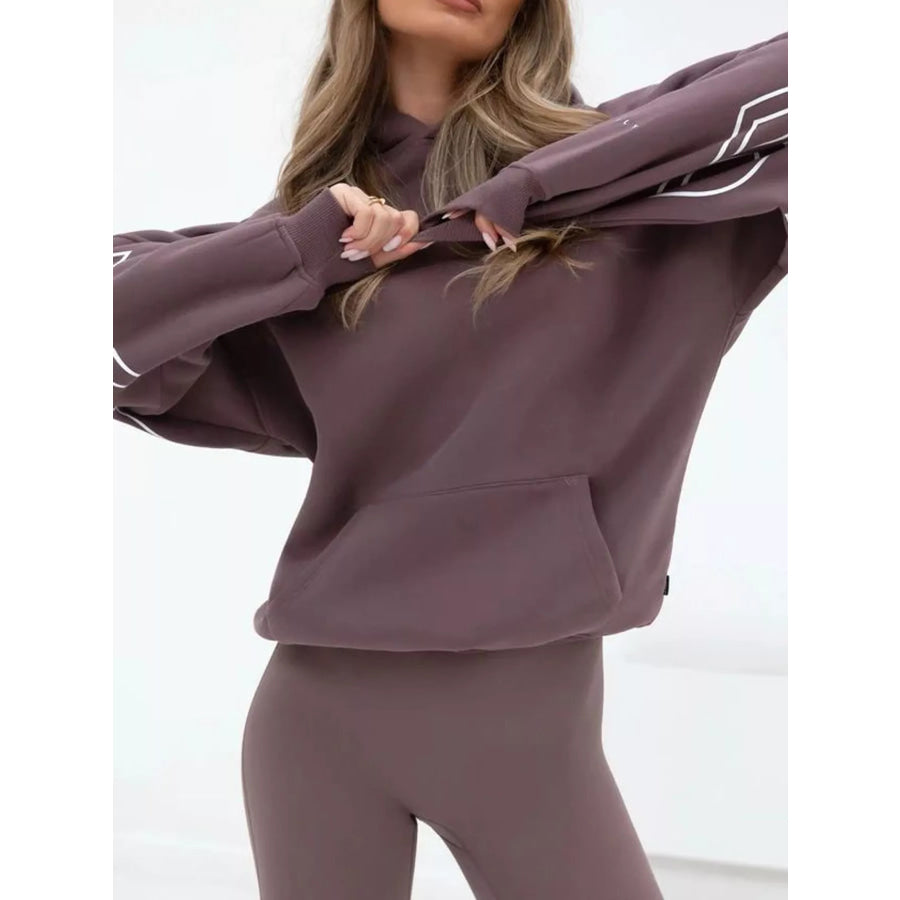 Letter Back Hoodie with Kangaroo Pocket Brick Red / S Apparel and Accessories