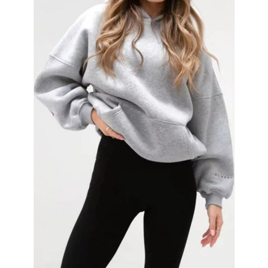 Letter Back Hoodie with Kangaroo Pocket Heather Gray / S Apparel and Accessories
