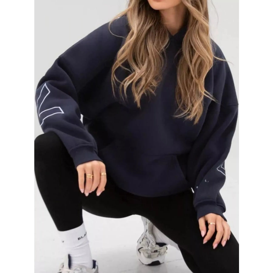 Letter Back Hoodie with Kangaroo Pocket Navy / S Apparel and Accessories