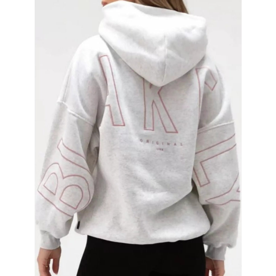 Letter Back Hoodie with Kangaroo Pocket White Gray / S Apparel and Accessories