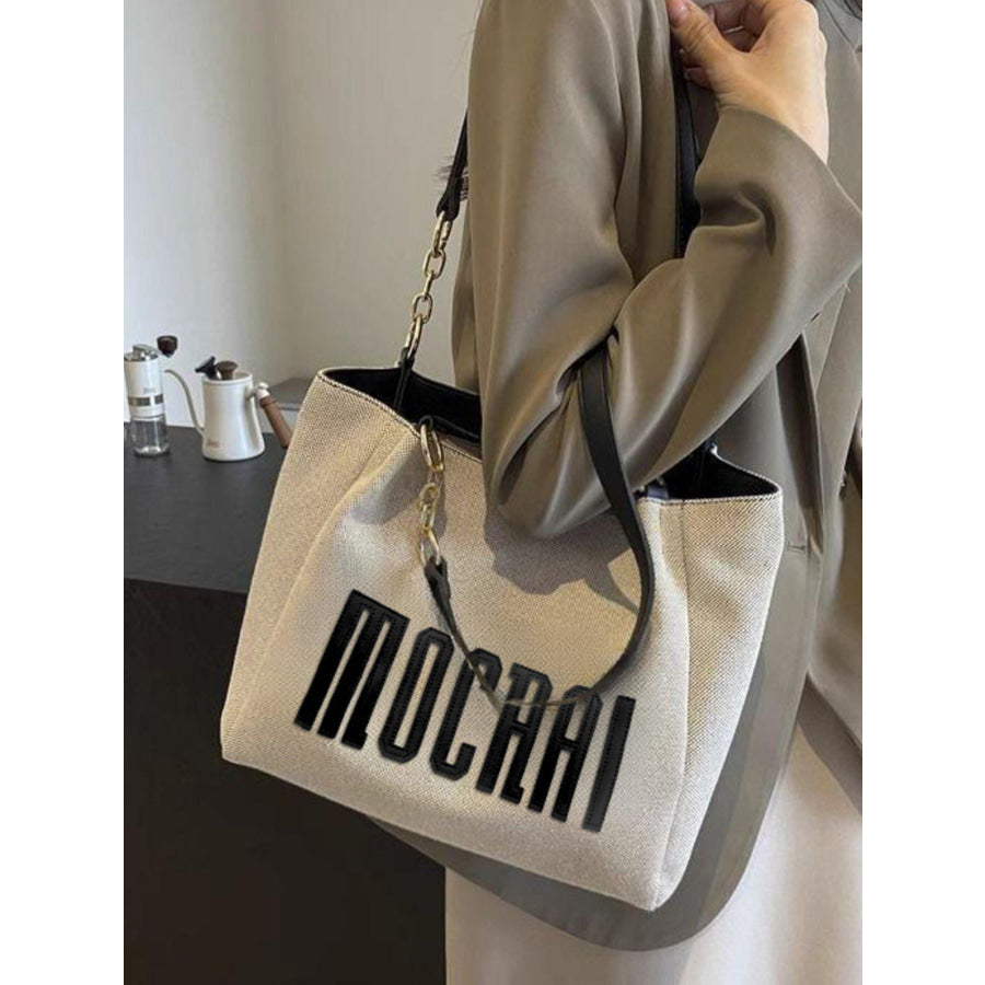 Letter Canvas Shoulder Bag Black / One Size Apparel and Accessories