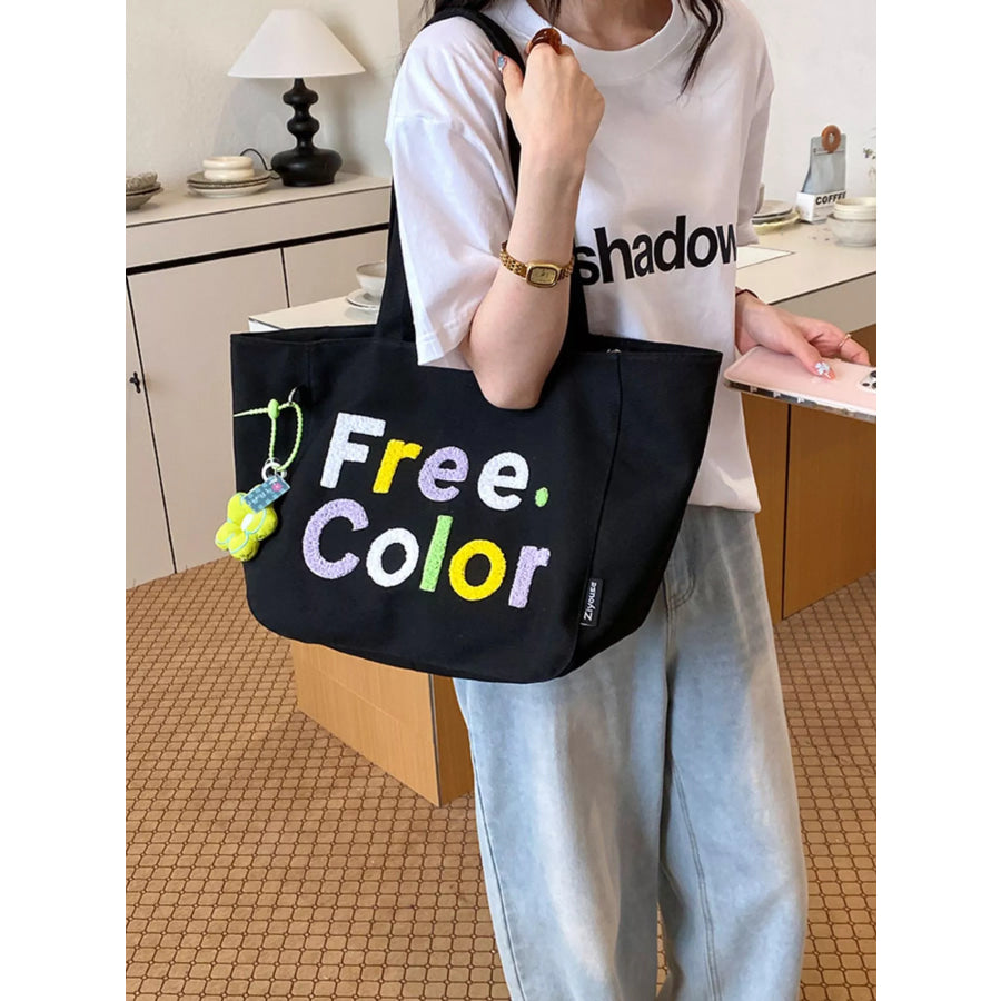 Letter Canvas Shoulder Bag Black / One Size Apparel and Accessories