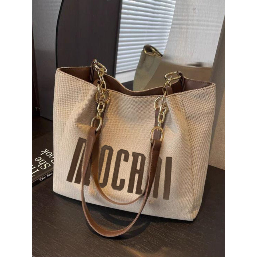 Letter Canvas Shoulder Bag Brown / One Size Apparel and Accessories