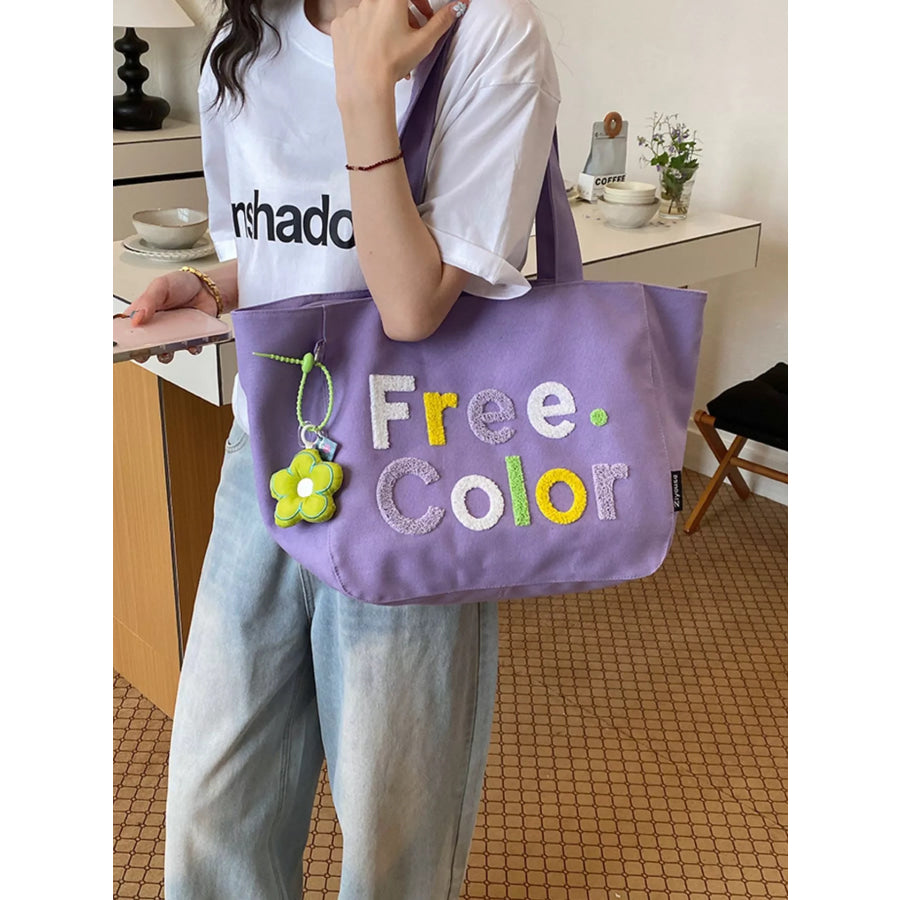Letter Canvas Shoulder Bag Lavender / One Size Apparel and Accessories