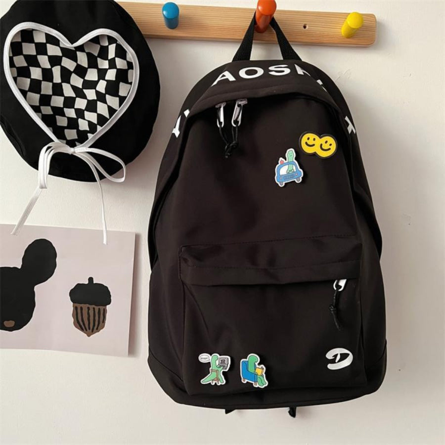 Letter Casual Backpack Bag Black / One Size Apparel and Accessories