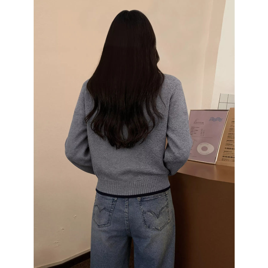 Letter Contrast Trim Round Neck Sweater Apparel and Accessories