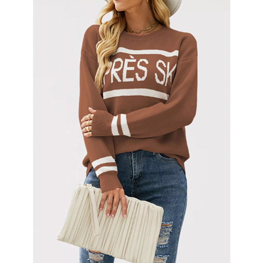 Letter Crew Neck Dropped Shoulder Sweater Apparel and Accessories