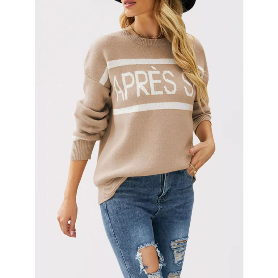 Letter Crew Neck Dropped Shoulder Sweater Apparel and Accessories