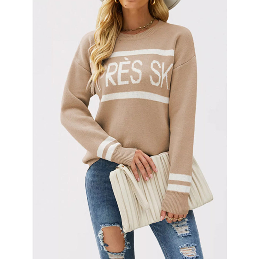 Letter Crew Neck Dropped Shoulder Sweater Apparel and Accessories