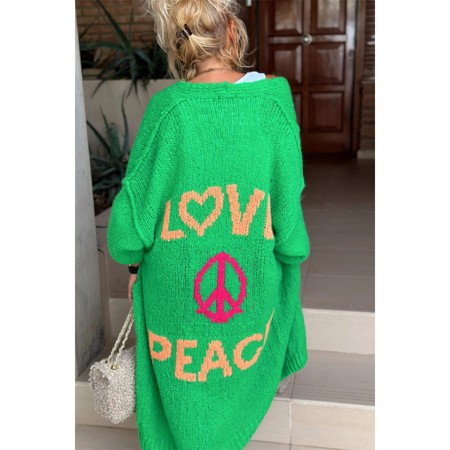 Letter Dropped Shoulder Long Sleeve Cardigan Apparel and Accessories