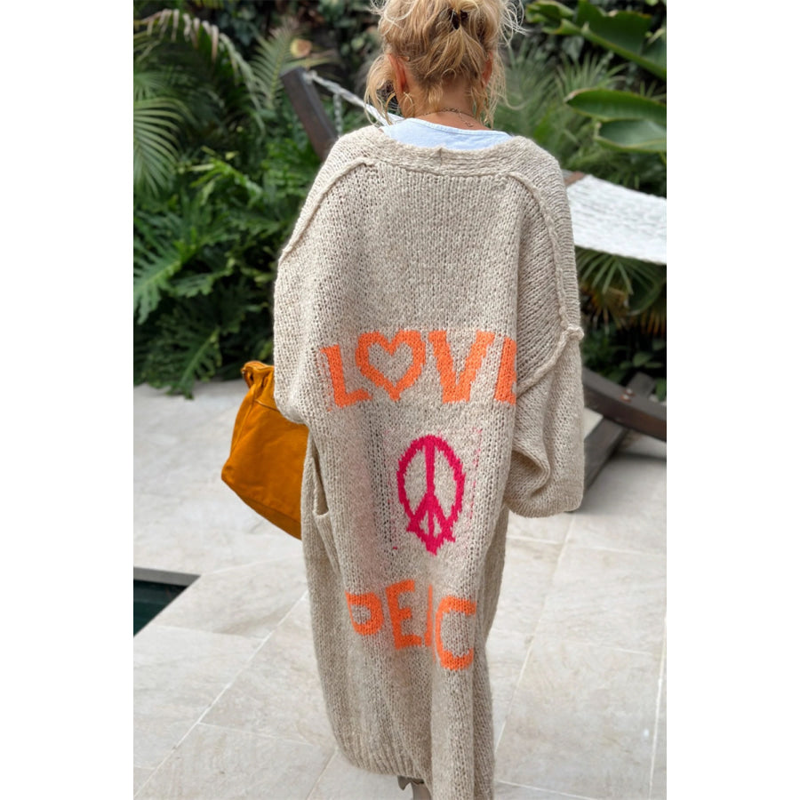 Letter Dropped Shoulder Long Sleeve Cardigan Apparel and Accessories