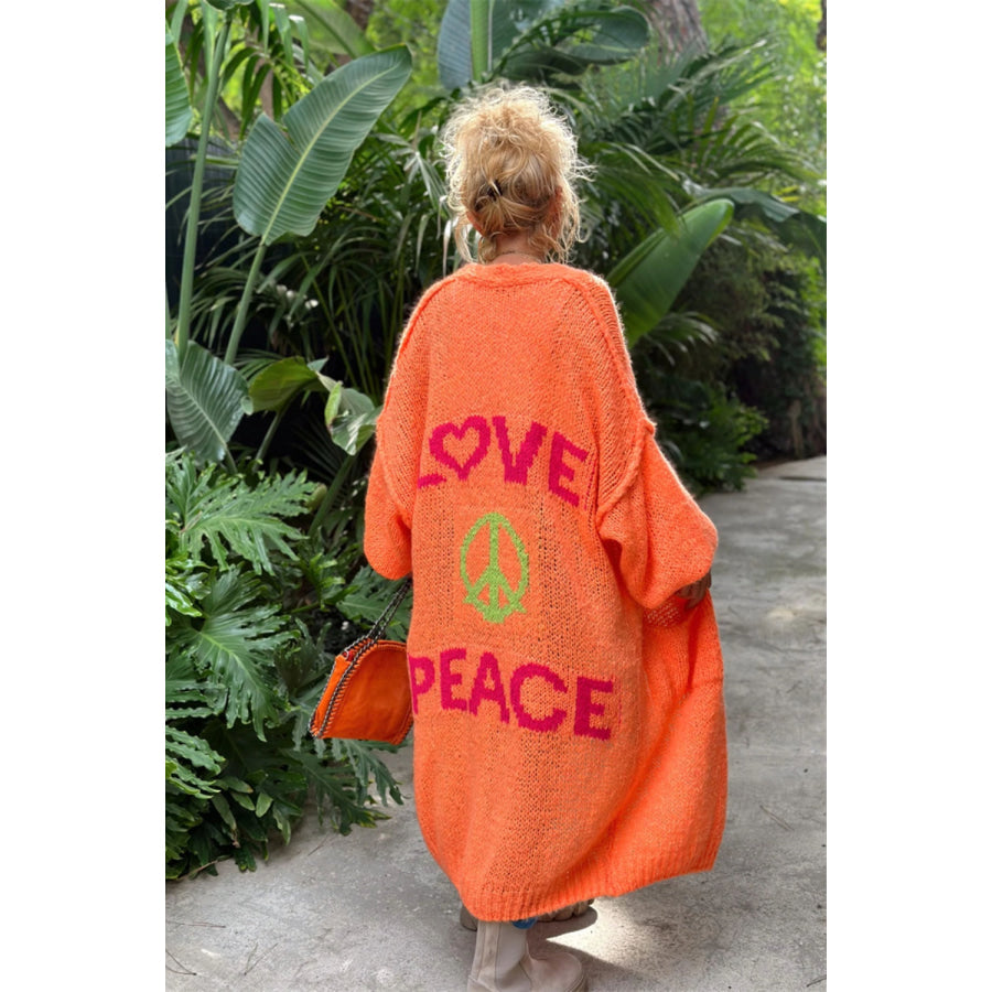 Letter Dropped Shoulder Long Sleeve Cardigan Orange / S/M Apparel and Accessories