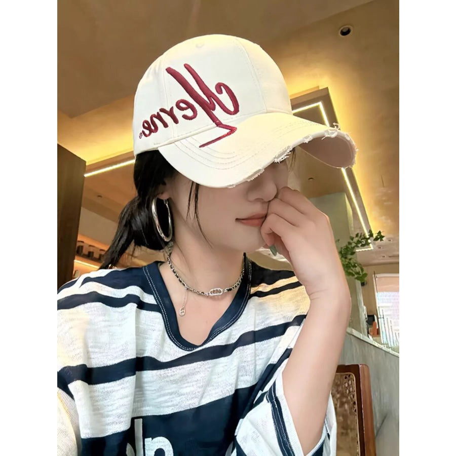 Letter Embroidered Baseball Cap Ivory / One Size Apparel and Accessories