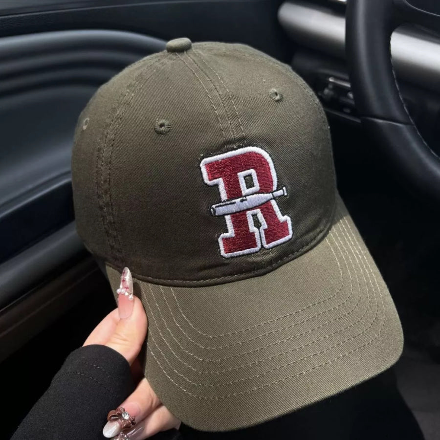 Letter Embroidered Classic Baseball Cap Army Green / One Size Apparel and Accessories