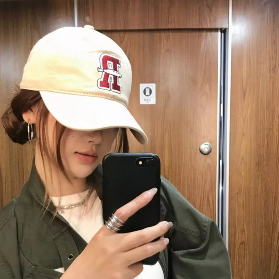 Letter Embroidered Classic Baseball Cap Cream White / One Size Apparel and Accessories