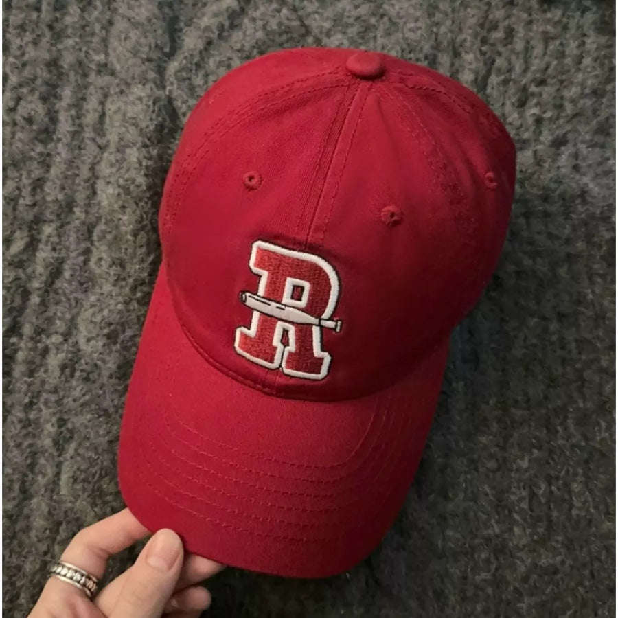 Letter Embroidered Classic Baseball Cap Red / One Size Apparel and Accessories