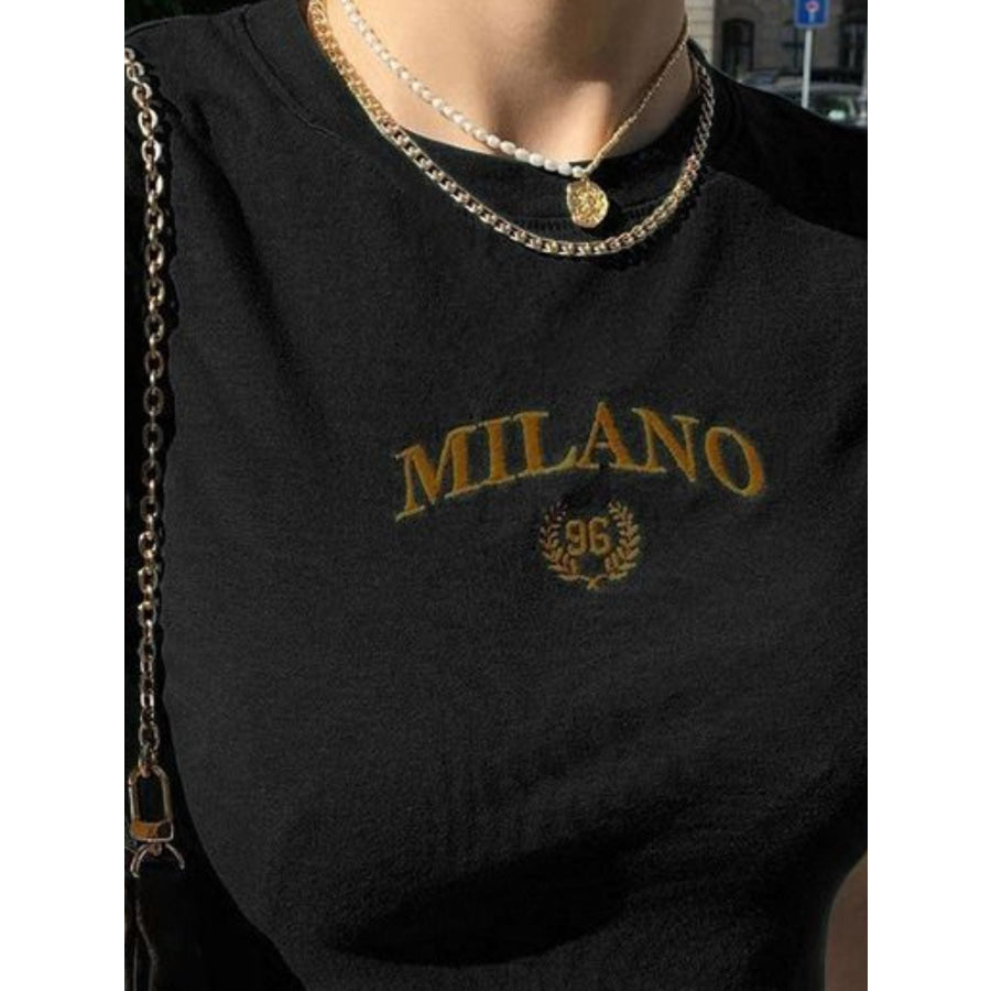 Letter Embroidered Cropped T-Shirt Apparel and Accessories