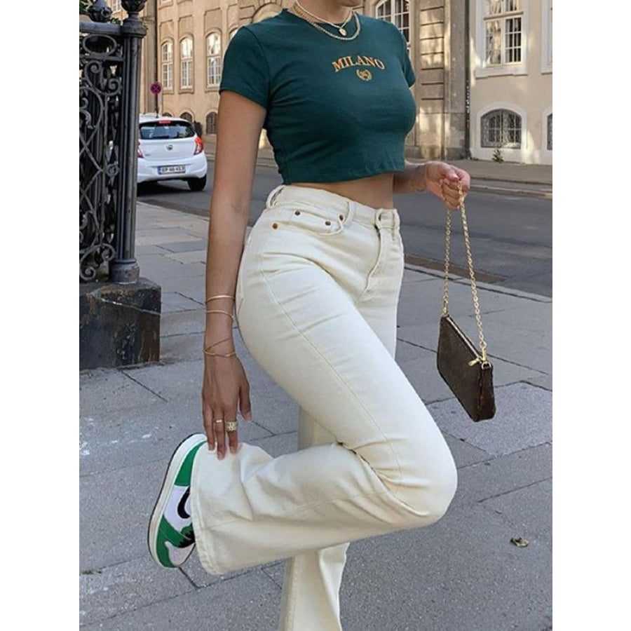 Letter Embroidered Cropped T-Shirt Apparel and Accessories