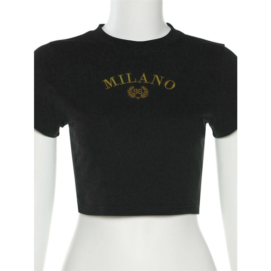 Letter Embroidered Cropped T-Shirt Apparel and Accessories
