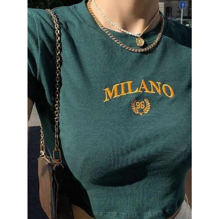 Letter Embroidered Cropped T-Shirt Apparel and Accessories
