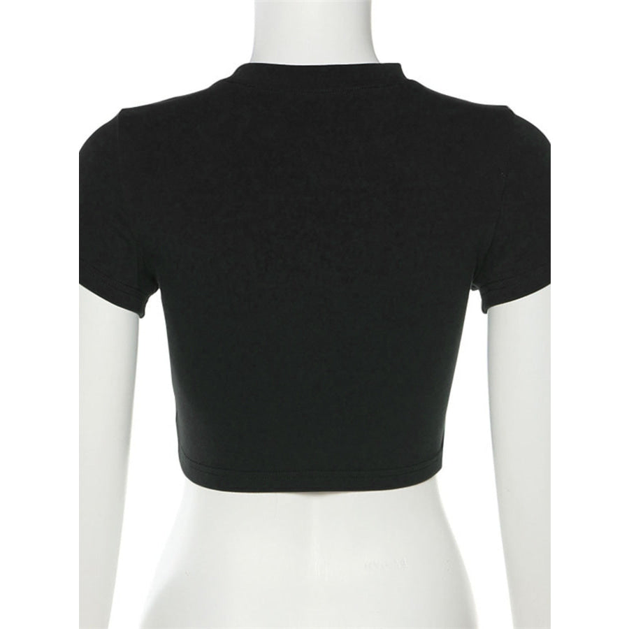 Letter Embroidered Cropped T-Shirt Apparel and Accessories