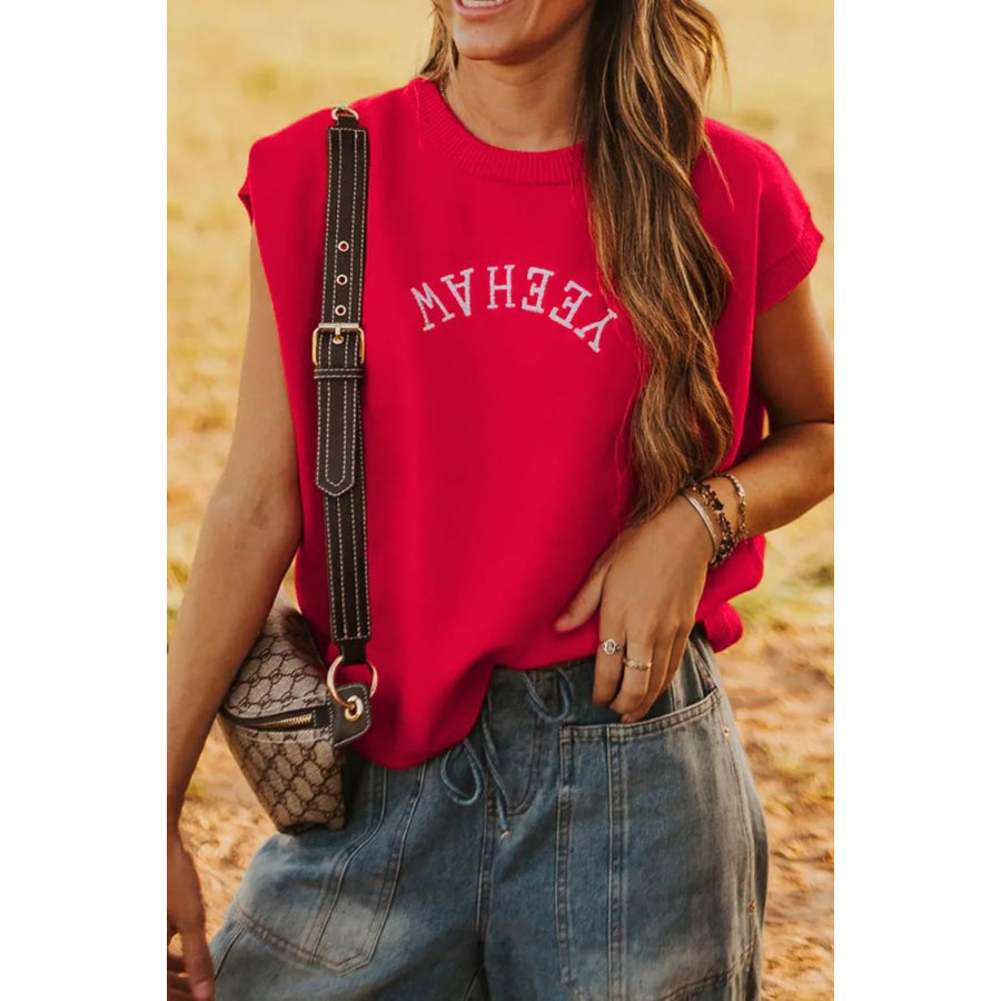 Letter Embroidered Sleeveless Knit Sweater Vest Apparel and Accessories