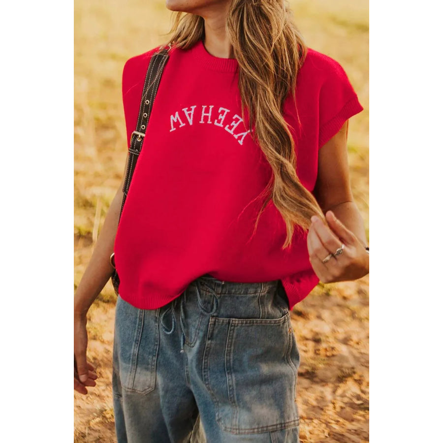 Letter Embroidered Sleeveless Knit Sweater Vest Apparel and Accessories