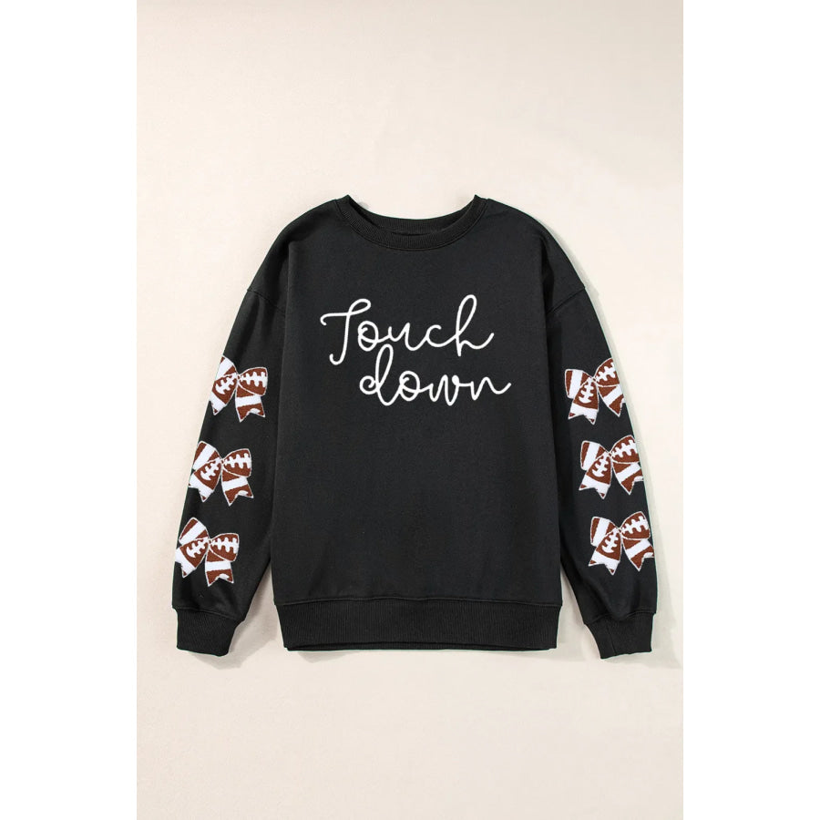 Letter Graphic Bow Long Sleeve Sweatshirt Apparel and Accessories