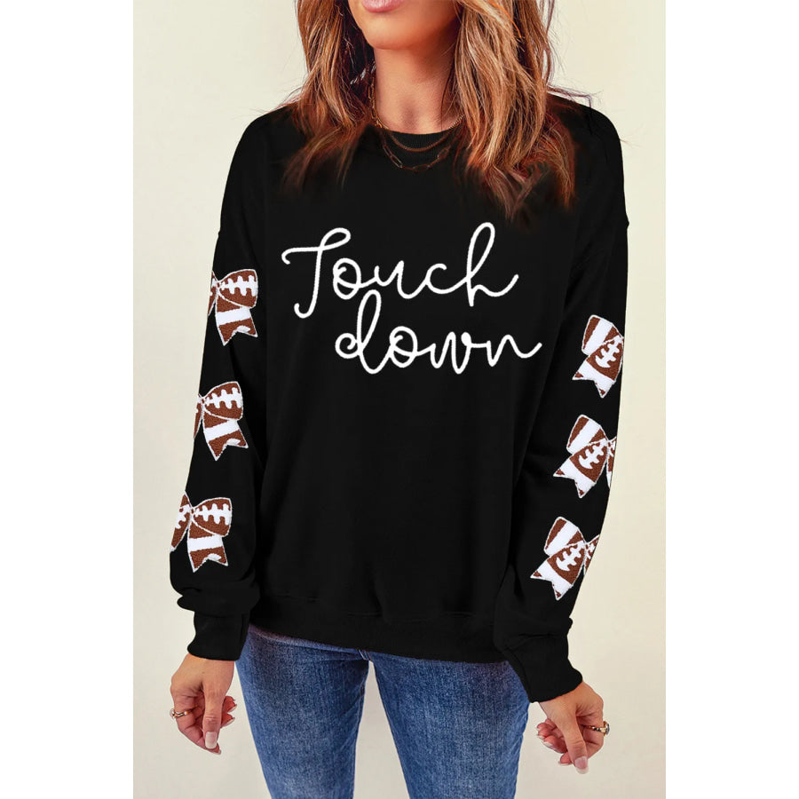 Letter Graphic Bow Long Sleeve Sweatshirt Apparel and Accessories