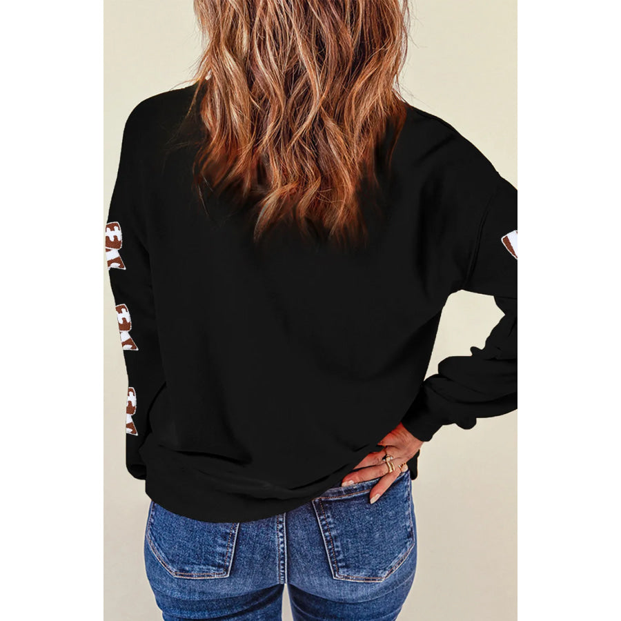 Letter Graphic Bow Long Sleeve Sweatshirt Apparel and Accessories