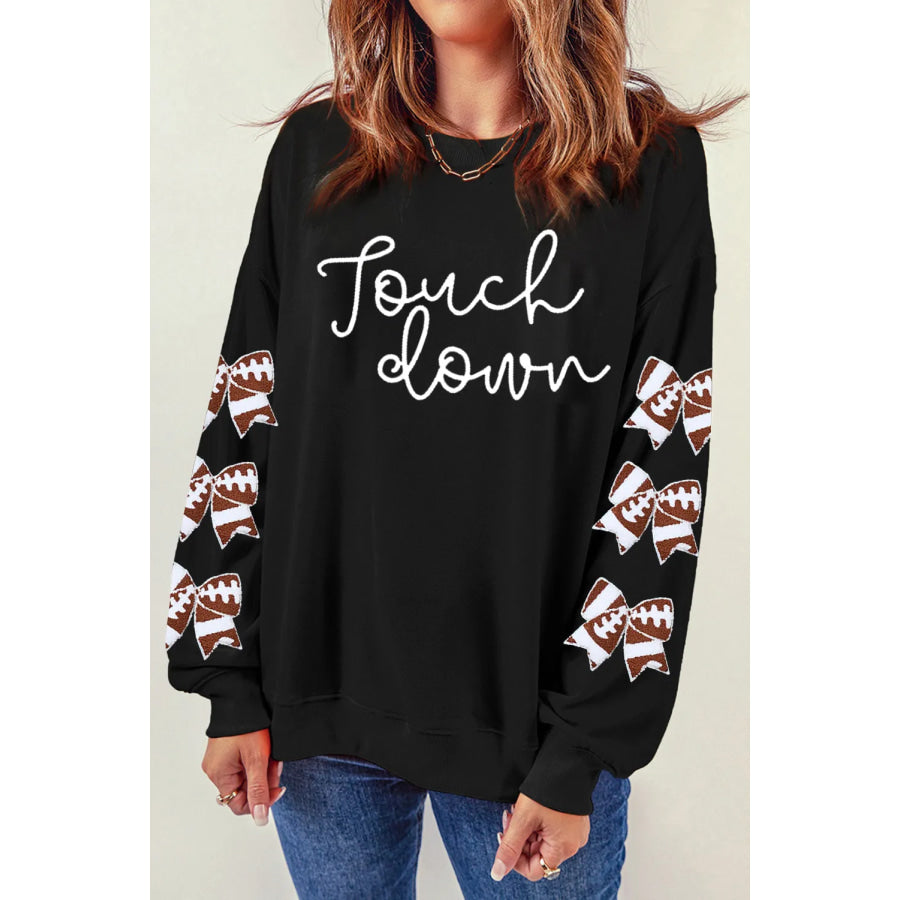 Letter Graphic Bow Long Sleeve Sweatshirt Black / S Apparel and Accessories