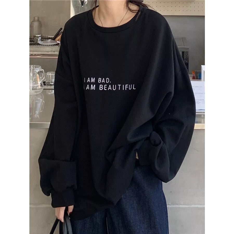 Letter Graphic Crew Neck Sweatshirt Black / M Apparel and Accessories