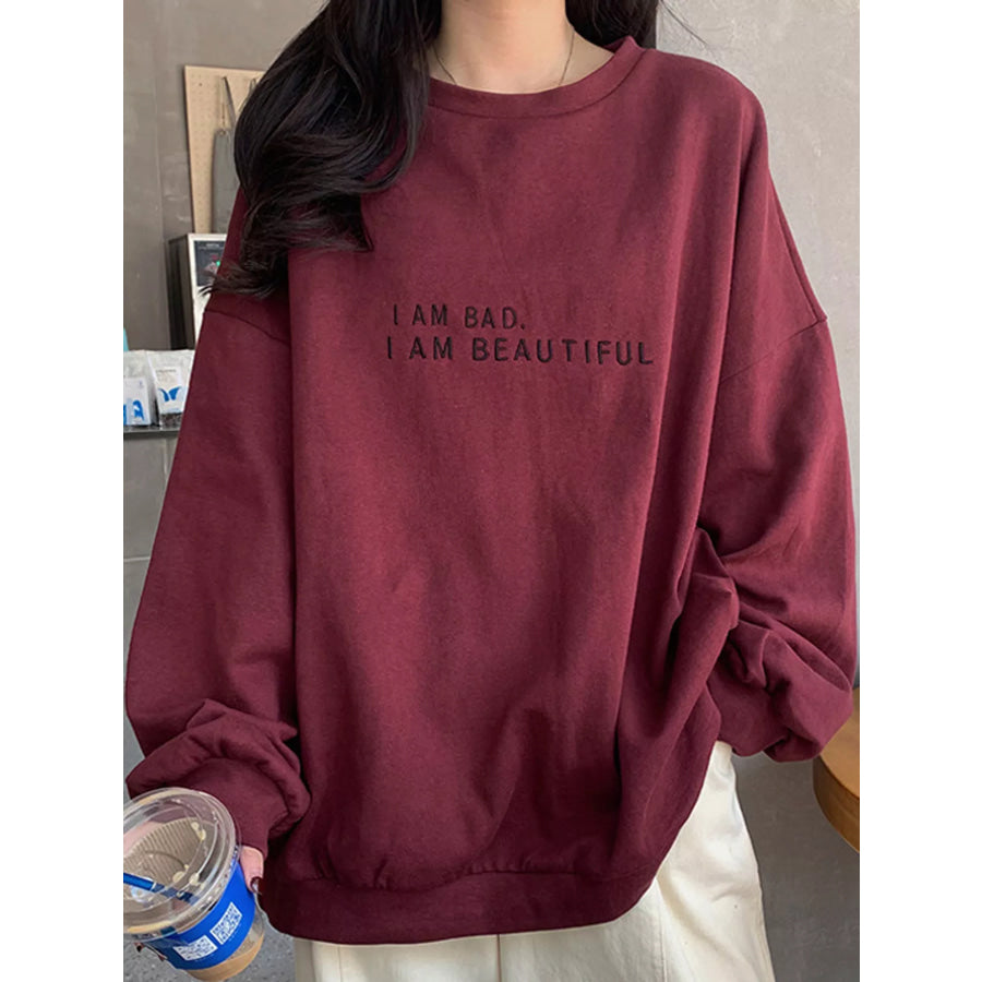 Letter Graphic Crew Neck Sweatshirt Burgundy / M Apparel and Accessories