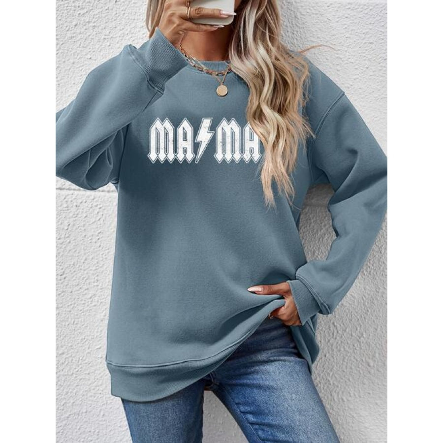 Letter Graphic Dropped Shoulder Sweatshirt Air Force Blue / S