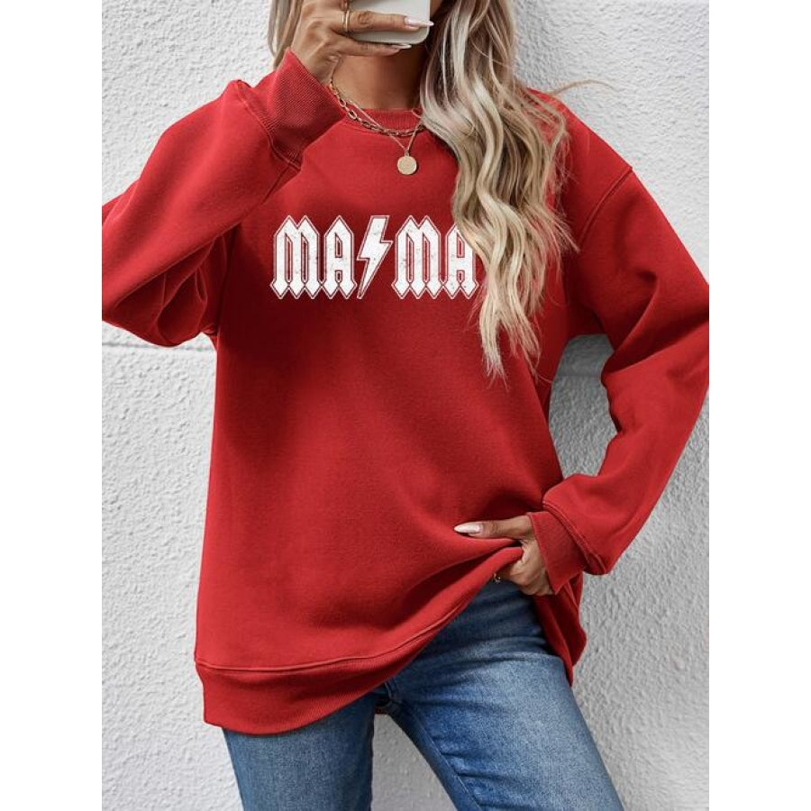 Letter Graphic Dropped Shoulder Sweatshirt Deep Red / S