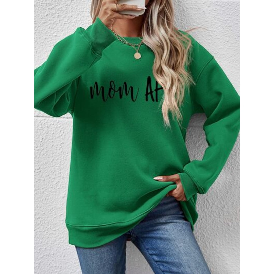 Letter Graphic Dropped Shoulder Sweatshirt Green / S Clothing