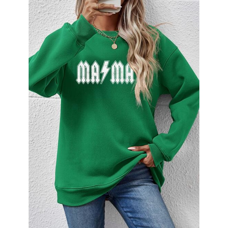 Letter Graphic Dropped Shoulder Sweatshirt Green / S