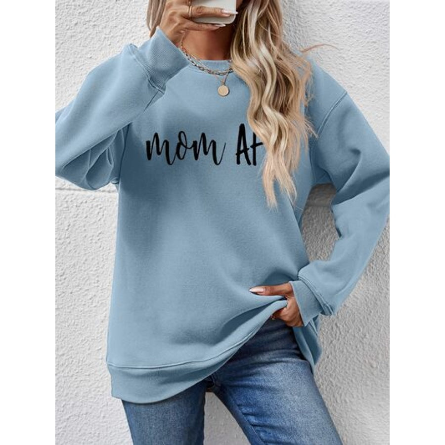 Letter Graphic Dropped Shoulder Sweatshirt Misty Blue / S Clothing