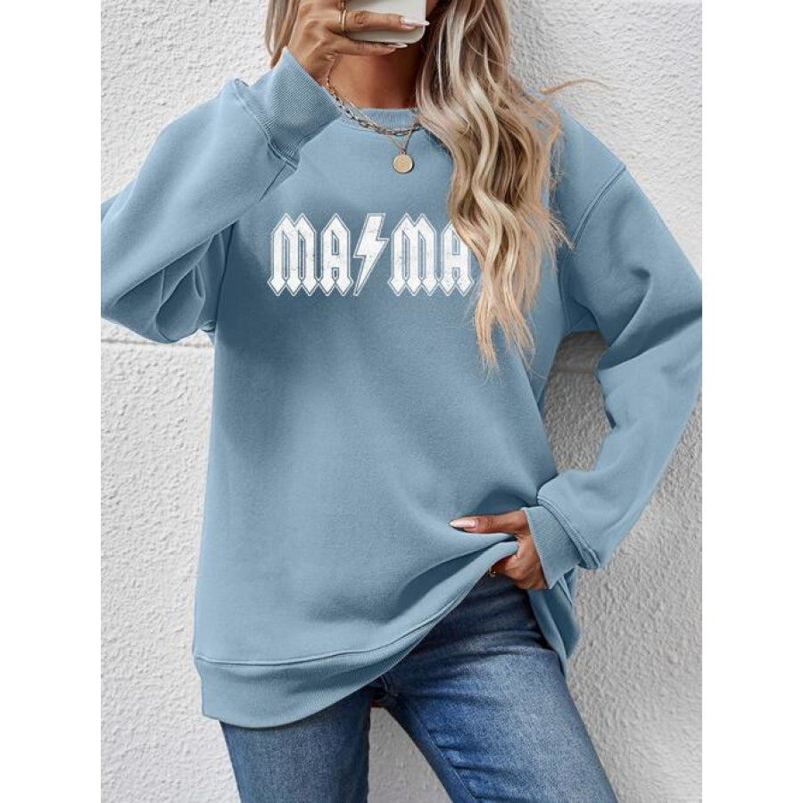 Letter Graphic Dropped Shoulder Sweatshirt Misty Blue / S