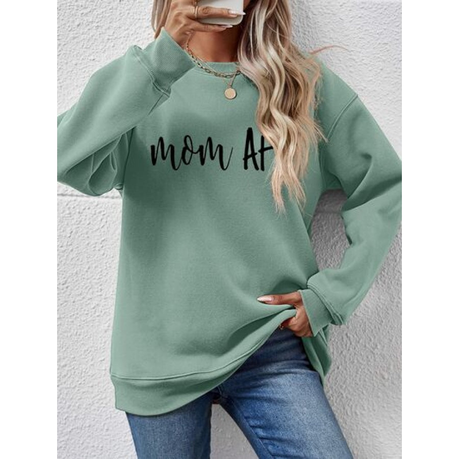 Letter Graphic Dropped Shoulder Sweatshirt Sage / S Clothing