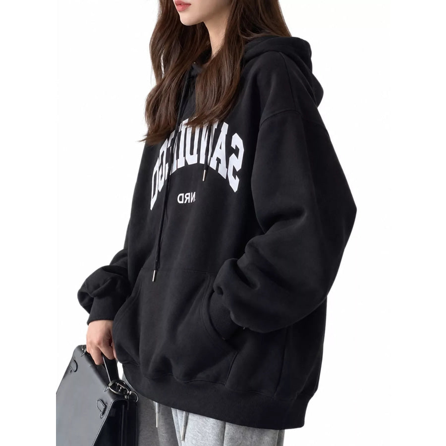 Letter Graphic Long Sleeve Hoodie Apparel and Accessories