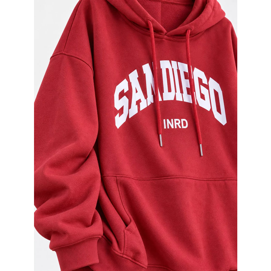 Letter Graphic Long Sleeve Hoodie Apparel and Accessories